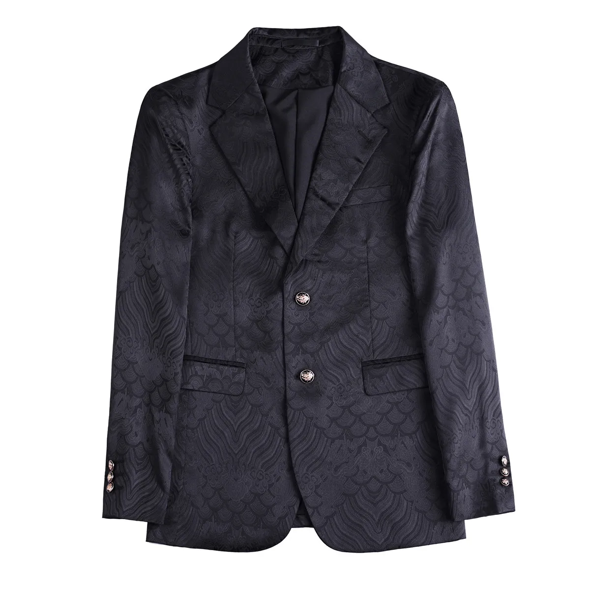 Men's Korean Style Floral Print Suit Jacket - Black Slim Fit Blazer Business Casual Premium Textured Design Classic Print Blazer