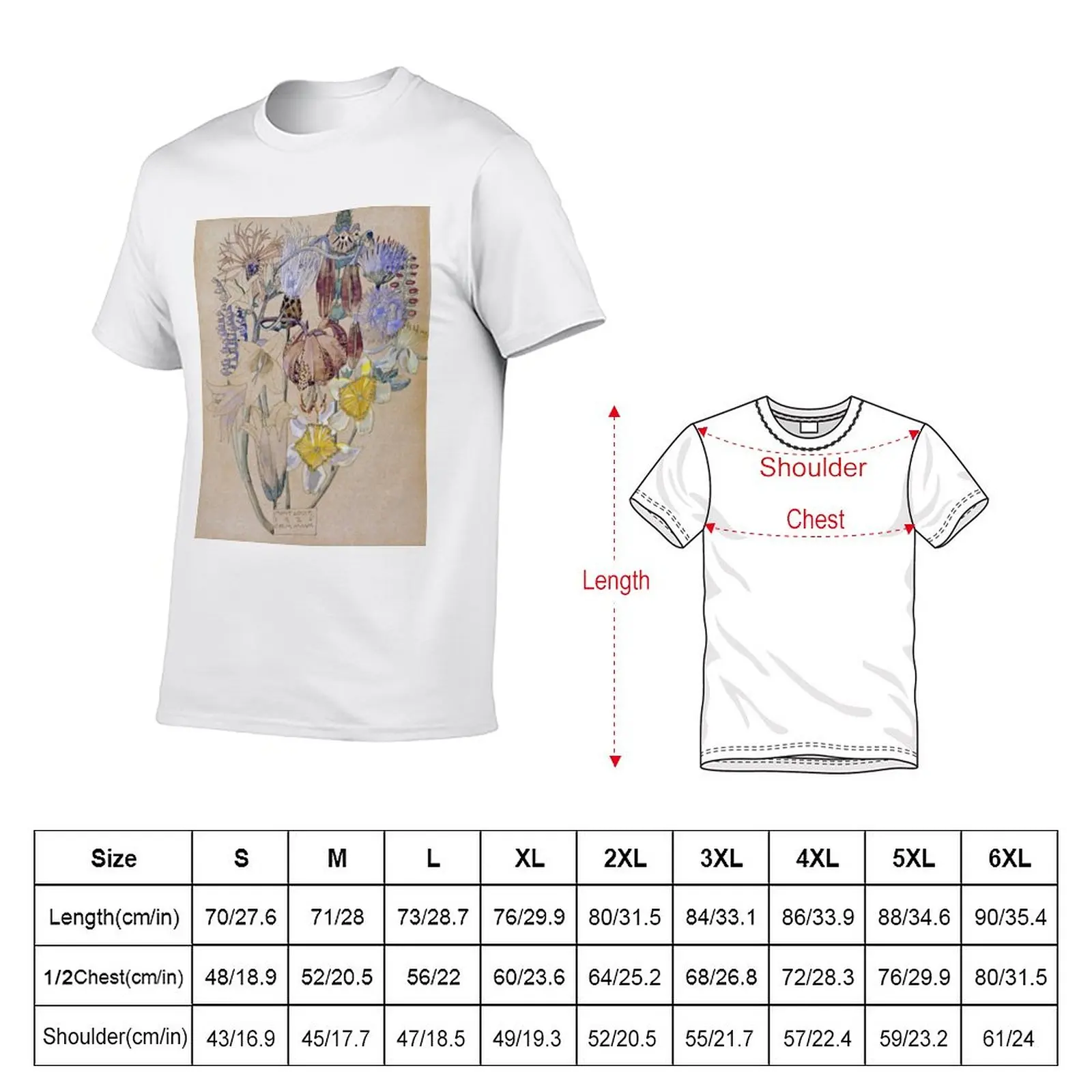 New Charles Rennie Mackintosh - Mont Louis - Flower Study T-Shirt Blouse cute tops oversized t shirts for men