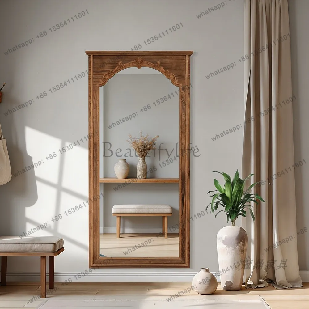 YJ French Retro Mid‑Century Full‑Length Mirror Wall Mounted Leaning Unit For Cloakroom Entryway Home Dressing Decor