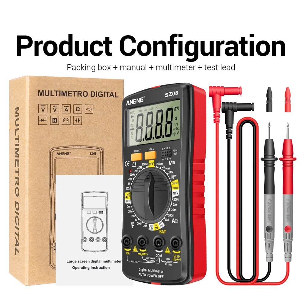 Armazenamento Multímetro Digital Profissional ac dc 220v Voltímetro Automático Ultra-fino Testadores Handhold Resistência Sz08