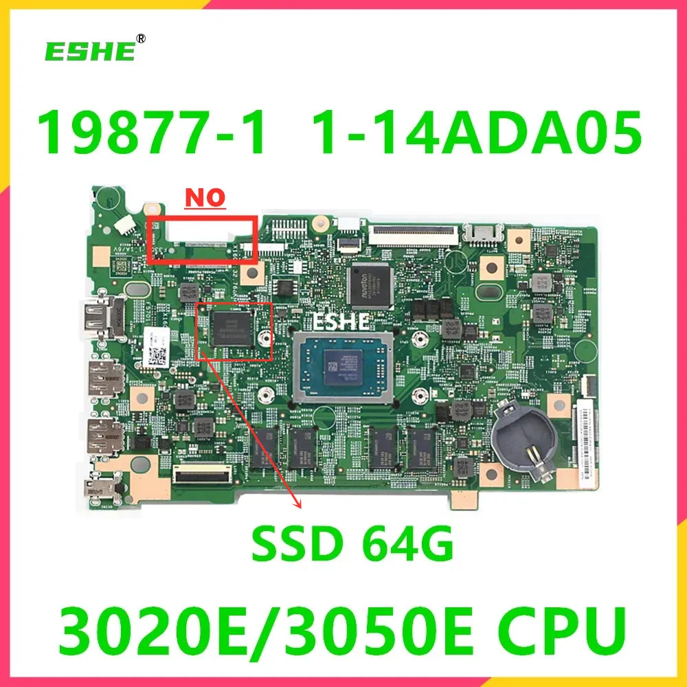 

Материнская плата для ноутбука Lenovo IdeaPad 1-14ADA05 с процессором 82GW 3020E 3050E SSD 64G 5B20Z26470 5B20Z26472 19877-1