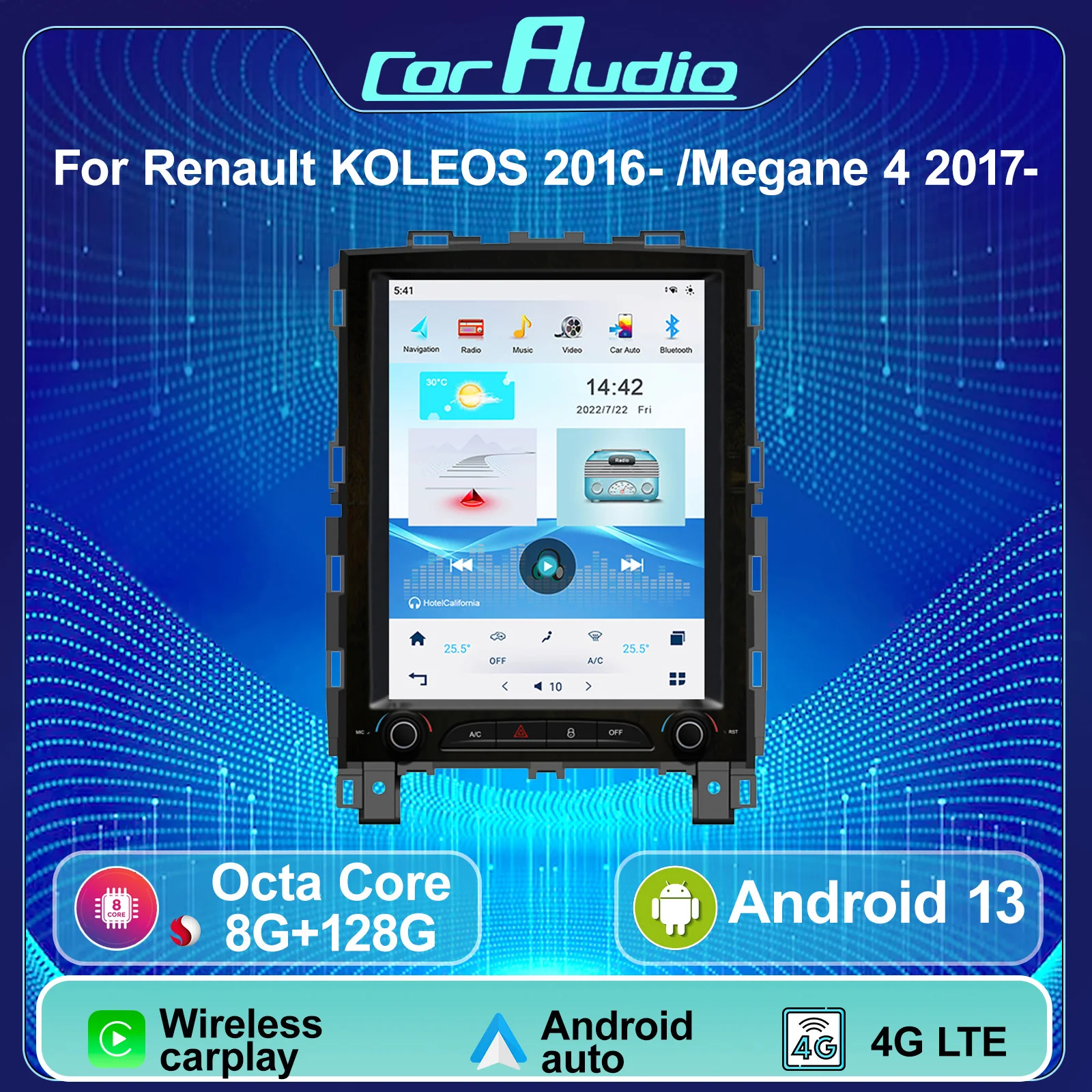 10.4 Inch Android13 Tesla Style Screen Car Radio for Renault Megane 4 Koleos 2016- GPS Navigation Carplay Auto Stereo Headunit