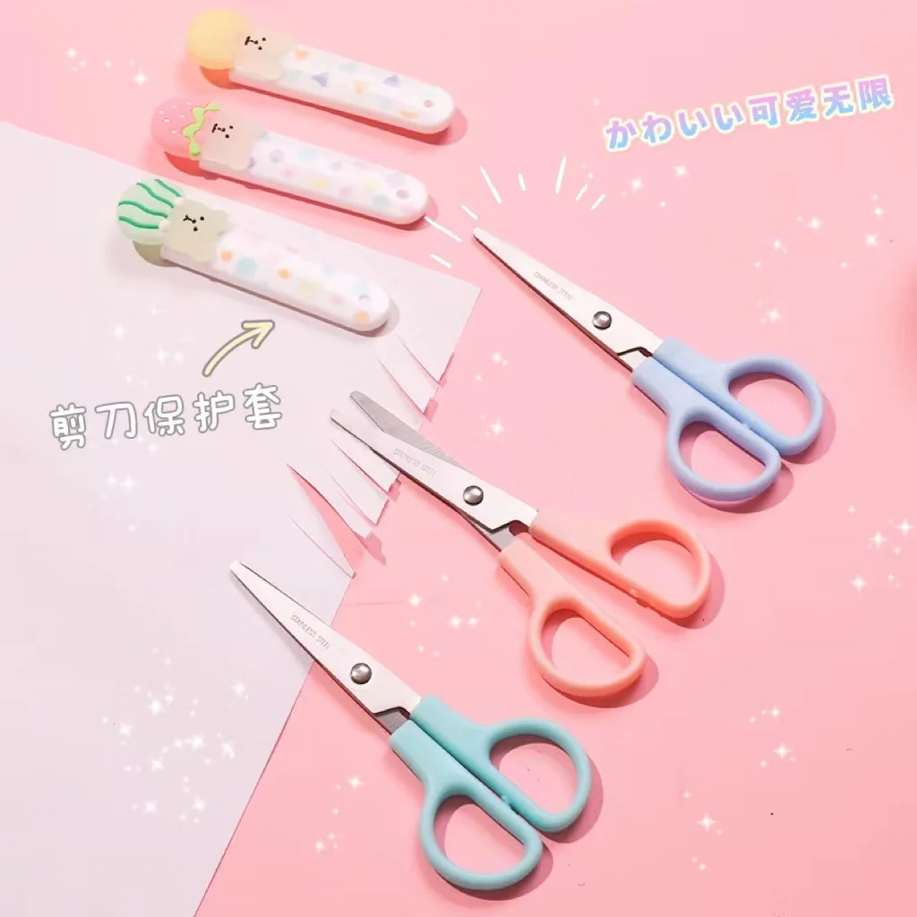 Cute Student Safety Paper-Cut Art Scissors with Protective Cover Cap School Supply Kids Stationery gift