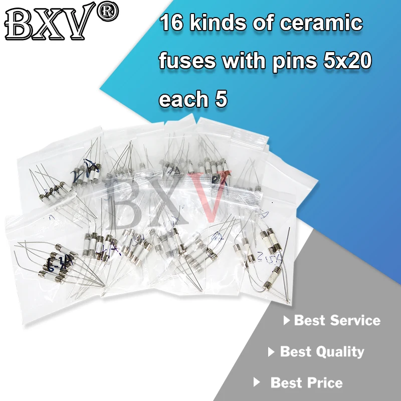 80PCS 16 Value 250V 5*20mm Ceramic Fuse With Pins KIT 0.5A-30A 5mm X20mm Slow Blow 0.5A 1A 2A 3.15A 4A 5A 8A 10A 15A 20A 25A 30A