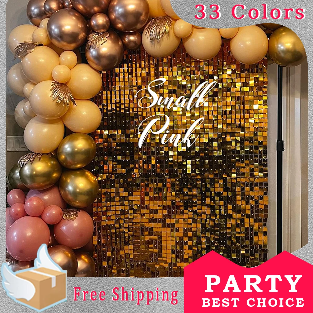 

SmallPink 6-18Pcs Golden Sequin Backdrop Panels for Wedding Party Baby Shower Background Wall Decor Shimmer Laser Backdrop