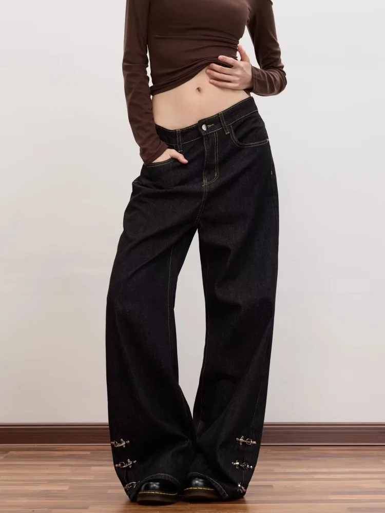 

2026 Ropa Y2K New Fashion Ankle Button Black Baggy Women's Jeans Pants For Woman Clothing Casual Long Trousers Pantalon Femme