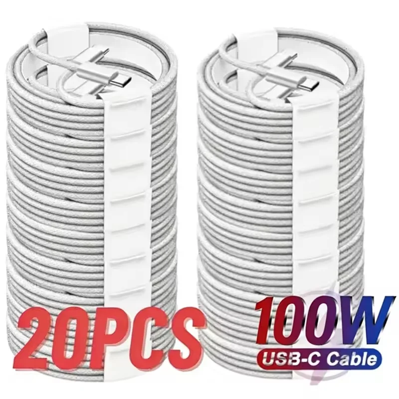 

20 шт. кабелей USB-C на USB-C для быстрой зарядки PD 100W, 1 м, для Xiaomi, Samsung, Google, Honor, iPhone 16, 15, 17 Pro Max, iPad
