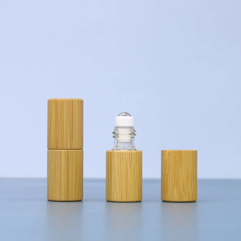 1/2/3/5/10ML Bottiglia di legno di bambù Bottiglia di olio vuota di profumo Rotolo in acciaio sulla sfera Bottiglia di profumo Aromaterapia Bottiglia di olio Rullo