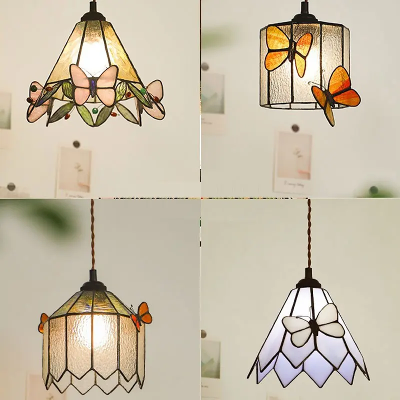 

Nordic Retro Chandelier Iron Art Colored Glass Lamp Bedroom Living Room Restaurant Study Lamps Hotel Cafe LED Lightings Fixtures