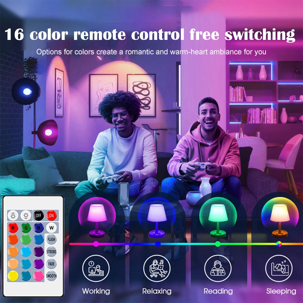 Imagem -06 - Smart Remote Control Led Spotlight Lâmpada Rgbw Luz de Cor Regulável Spotlight Infravermelho Adequado para Família Férias Festa Gu10 E27 E14