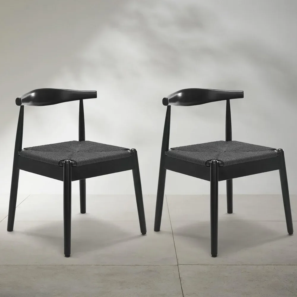 

Dining Chairs Set of 2 – Mid Century Modern Kitchen & Dining Chairs with Woven Rope Seat, Solid Wood Legs for Home & Outdoor Use