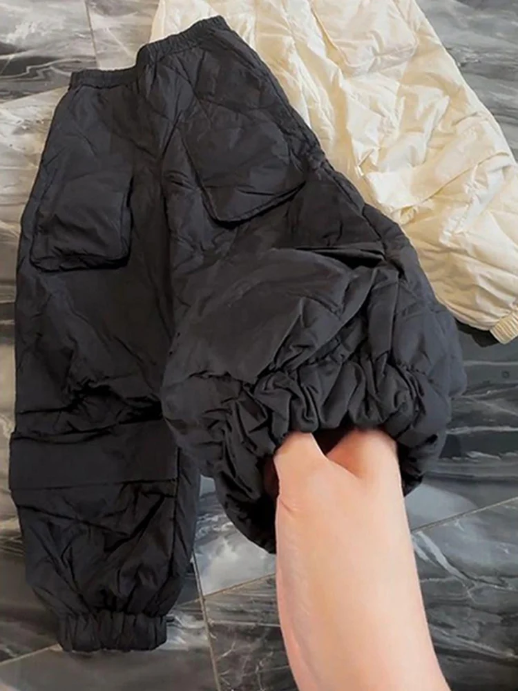 

Хлопковые брюки больших размеров для женщин, свободный крой, высокая талия, утепленные, зимние, новый стиль, для фигуры типа «груша», до 200 фунтов, утягивающие брюки