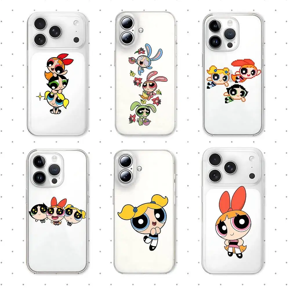 Аниме H-The P-PowerpuffS-Girls Kawaii чехол для телефона Прозрачный чехол для телефона IPhone 17 16 Pro Max 15 14 13 12 11 Противоударный чехол