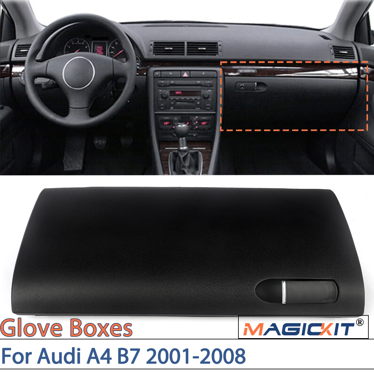 

MAGICKIT Black Glove Box Compartment Door Lid Cover With Buckle For Audi A4 B7 2001-2008 CAR Accessories Direct Replacement