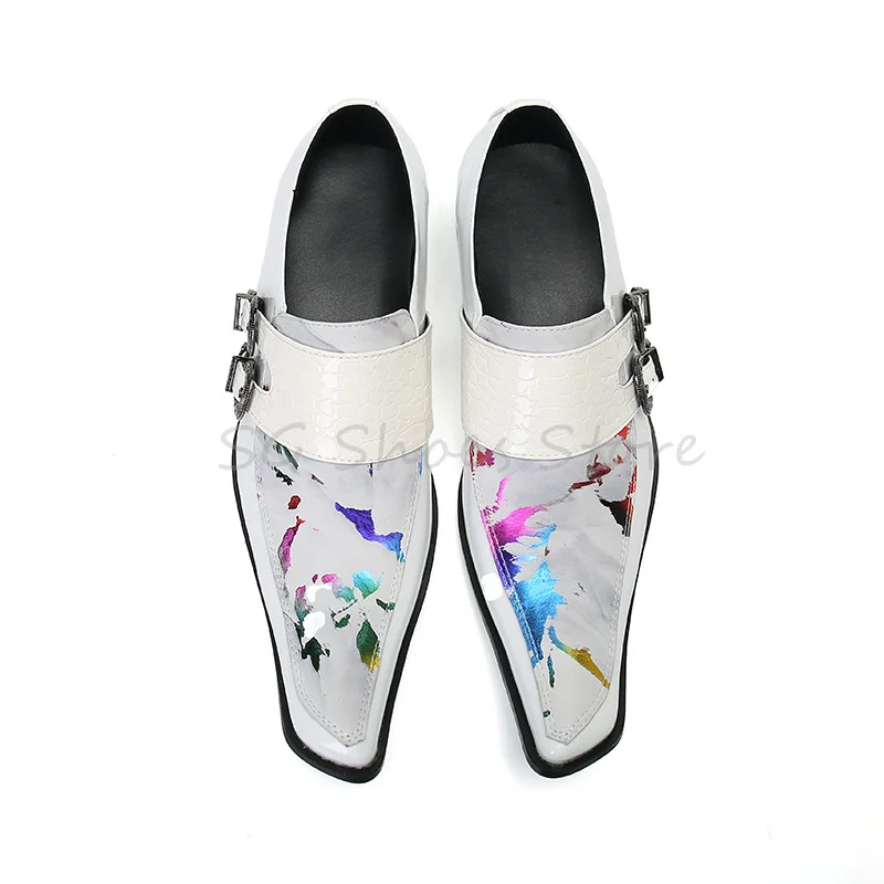 

Handmade Genuine Leather Wedding Formal Dress Shoes Male Pointed Toe Shallow Oxofrds Mixed Color Splicing Loafer for Men