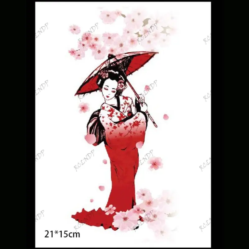 Waterproof Temporary Tattoo Sticker Japan Style Red Clothes with Umbrella Girl Cherry Flash Tatoo Fake Tatto for Men Women