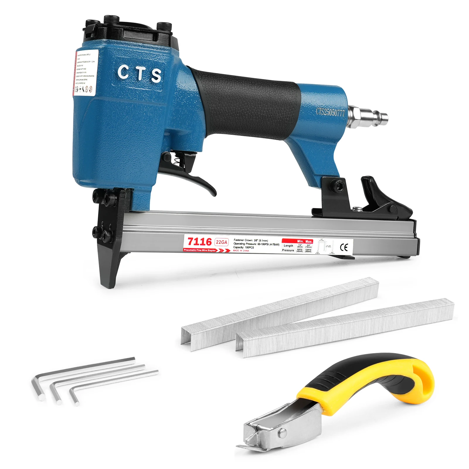 pistola-pneumatica-per-tappezzeria-cts-7116-calibro-22-corona-da-3-8''-graffette-da-1-4''-a-5-8''-per-decorazioni-d'interni