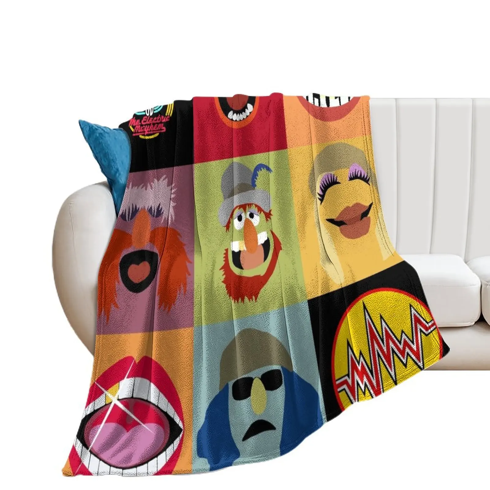 

Dr. Teeth and the Electric Mayhem Throw Blanket Flannel Weighted Plaid on the sofa Luxury Brand Blankets