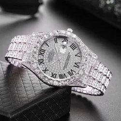 ESEllEM-Montre à Quartz Personnalisée pour Homme, Entièrement Glacé, Cadran Rouge, Vert, Bleu, Chiffre Romain, Diamant