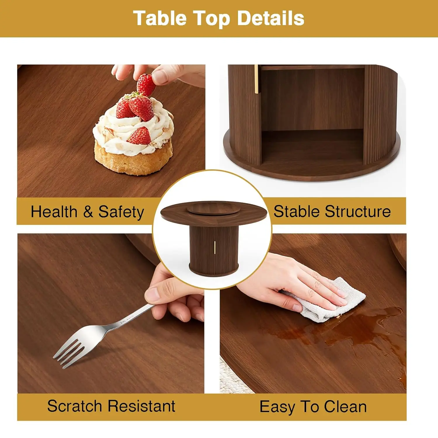 55" Round Dining Table for 6, Modern Kitchen & Dining Room Table with Rotating Lazy Susan, Fluted Pedestal Base with Hidden Stor