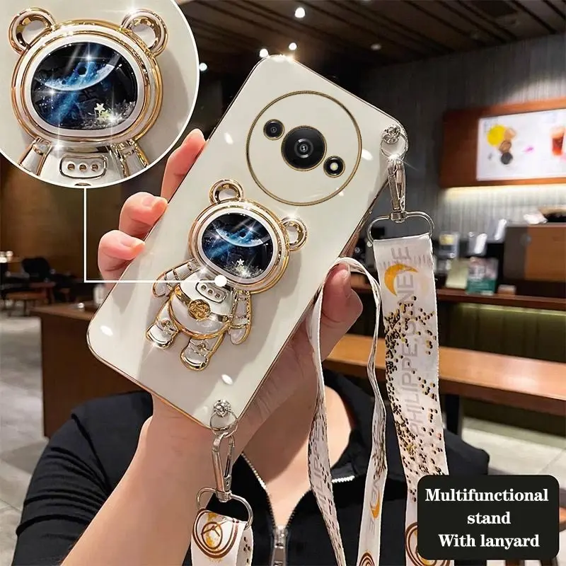 حافظة هاتف مطلية على الحبل لرائد الفضاء لهاتف شاومي ريدمي A3 ، حماية مقاومة للكسر ، غطاء خلفي ناعم ، حامل إبداعي