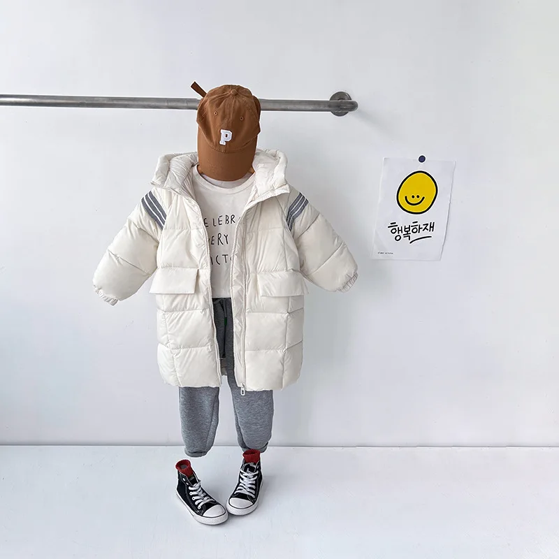 Boys Down Coat Jacket Cotton Outerwear 2023 Stripe Thicken Velvet Winter Warm Snowsuits Children\'s Clothing