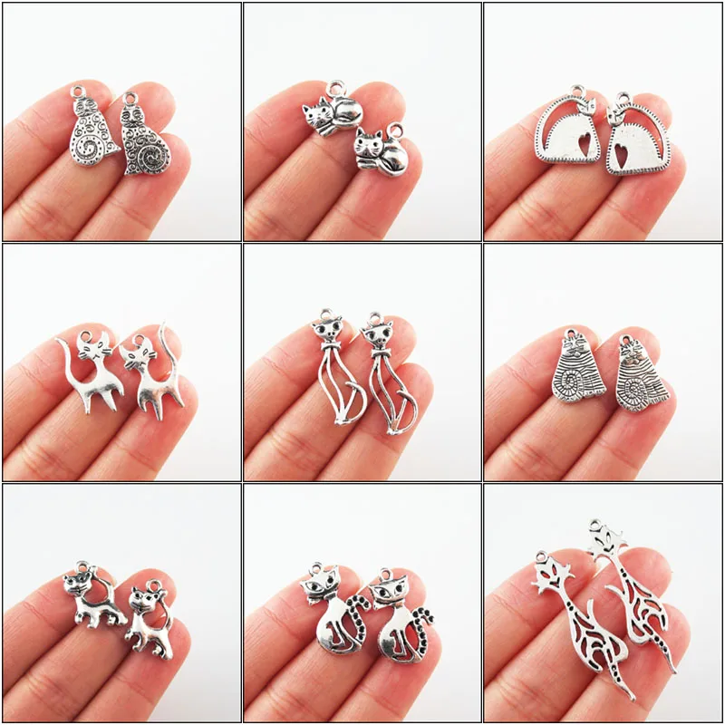 New Lovely Animal Cats Charms Antiqued Silver Plated Pendants For Gifts Jewelry