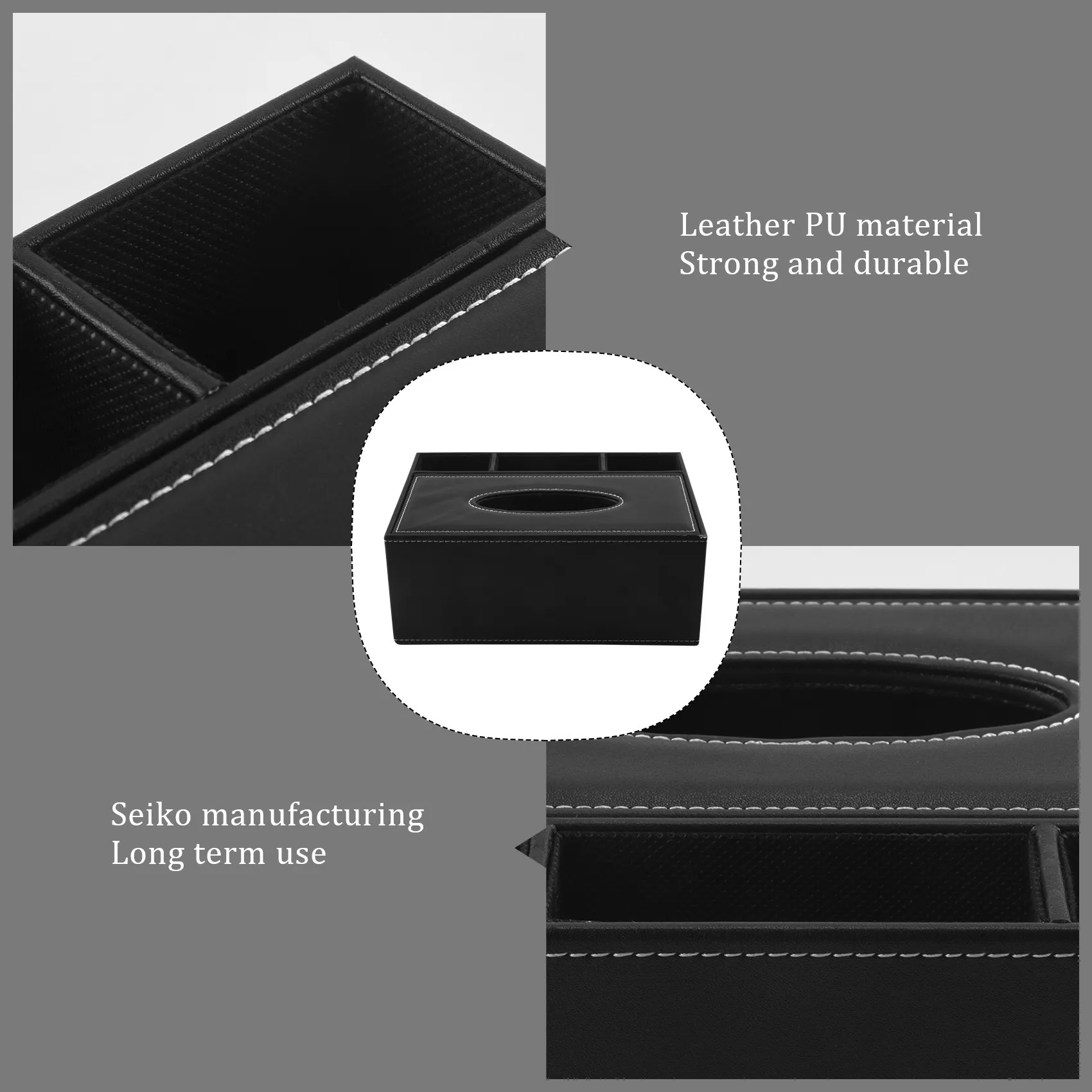 صندوق مناديل ABYN-PU، حامل جهاز تحكم عن بعد، منظم سطح المكتب متعدد الوظائف، حاوية مقصية (أسود) #1