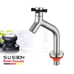 Bathroom Basin Faucets 304 Stainless Steel Mop Pool Tap Single Cold Bathroom Sink Wash Basin Faucets Outdoor Garden Water Tap