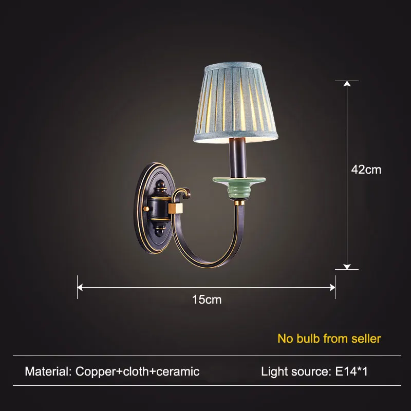 All Copper Wall Light American Style Bedroom Bedside Lamp Living Room Study Background Wall Lamp Rural Ceramic Fabric Wall Lamp