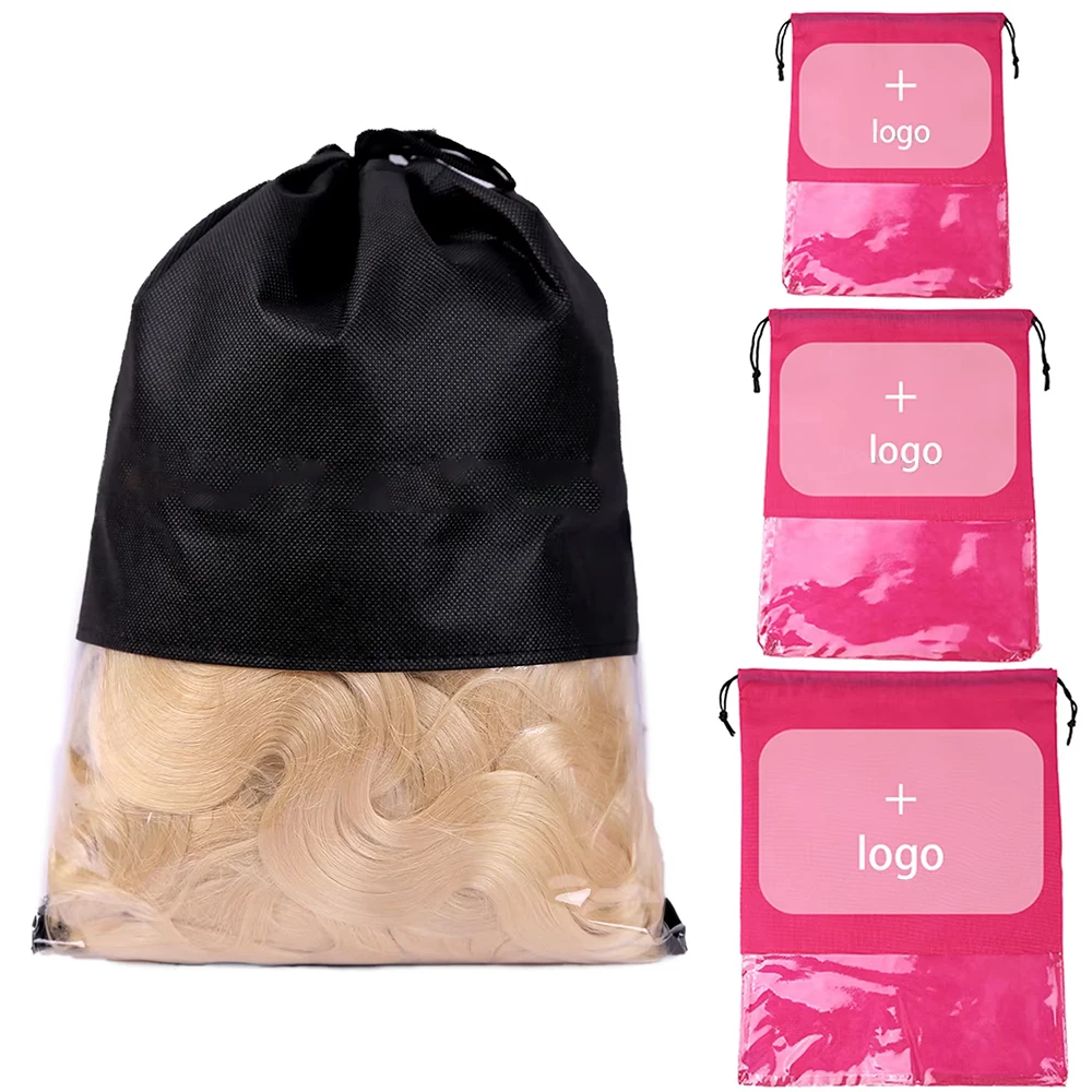 6pcs Non-woven Shoe Bags for Portable Wig Bags with Clear Window, Drawstring Dustproof Travel Wig Storage Bag for Women