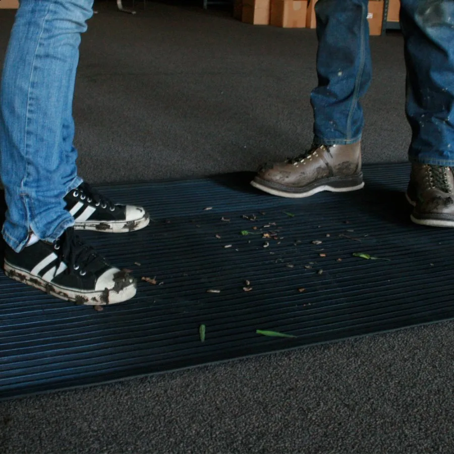 RubberCal 03168WWR10 "Wide Rib" Rubber Flooring Mat 1 8" Thick 4' x 10' Black Runner Mats