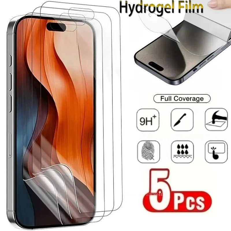 

5Pcs Anti-Scratch Hydrogel Film for IPhone Air 17 16 15 Pro Screen Protector for IPhone 17 14 13 12 11 HD Soft Film Not Glass