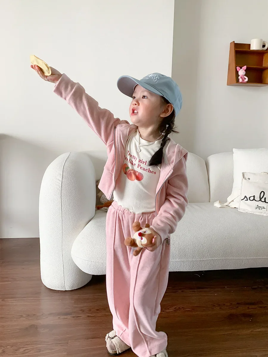 2024 Autumn New Baby Girl Long Sleeve Clothes Set Children Zipper Jacket Girls Sports Pants 2pcs Suit Kids Sportswear Outfits