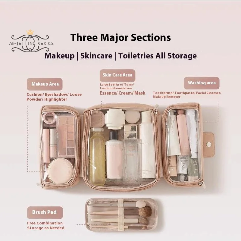Portable Foldable Makeup Brushes Organizer Cosmetic Bag With Multiple Compartments Travel Toiletry Storage Pouch Cosmetic Tools