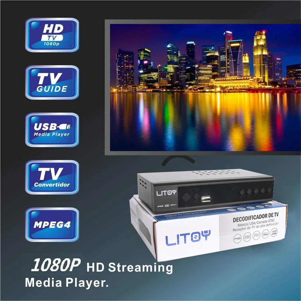 ATSC TV Tuner Digital 1080P HD TV Live with TV Recording&Playback Digital TV Free Digital Channels Converter Box for USA Mexico