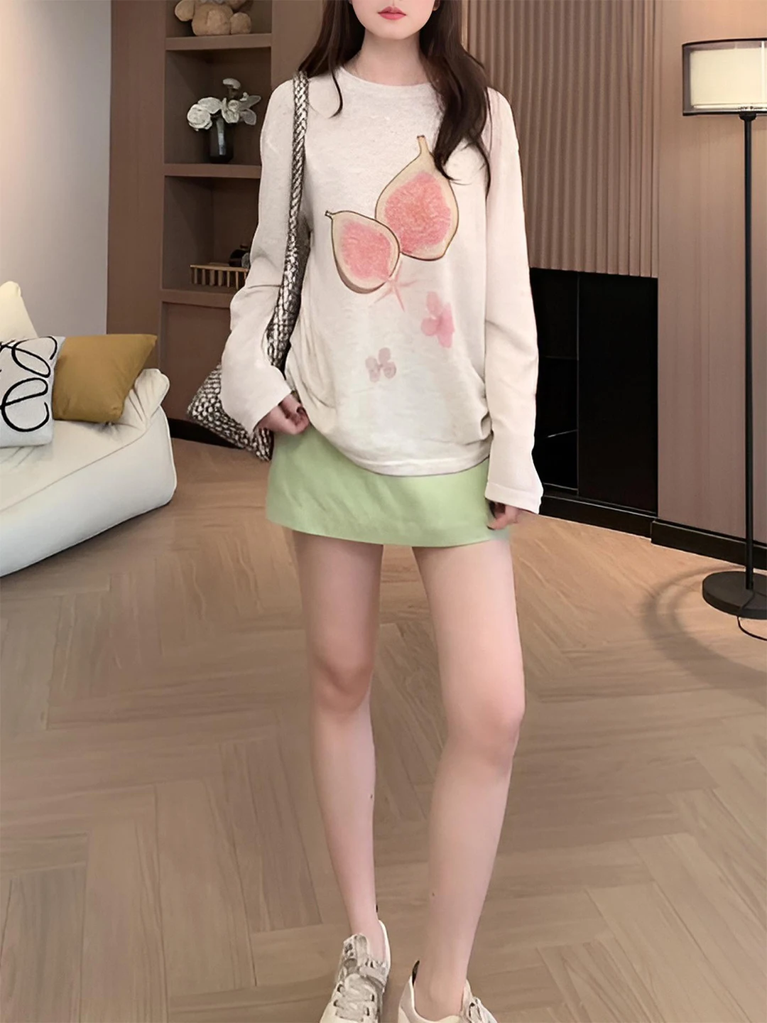 

Ladies Summer Lightweight Loose Print Long Sleeve T-Shirt And Skirt Two-Piece Set Breathable Comfortable Casual Fashion