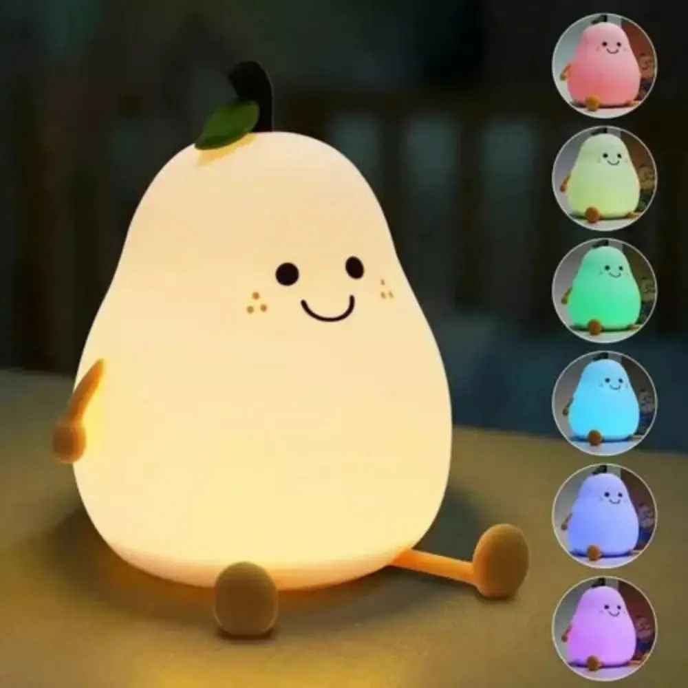 

New Pear Shaped Night Lights for Kids Cute Silicone Dimmable Night Lamp Gift Nightlight 7 Colors Nursery Sleeping Lamp