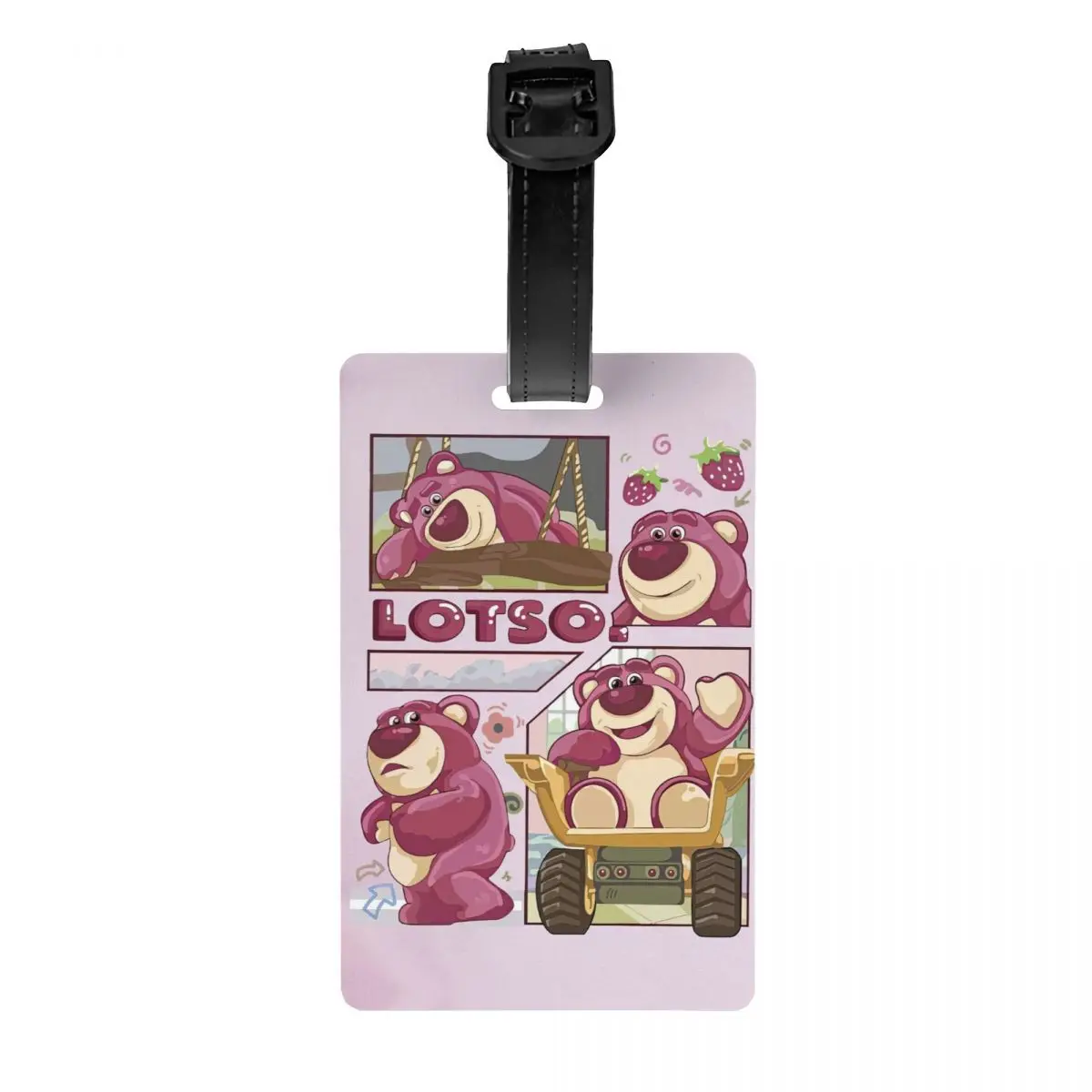 

Custom Lotso Huggin Strawberry Bear Cartoon Luggage Tag With Name Card Privacy Cover ID Label for Travel Bag Suitcase