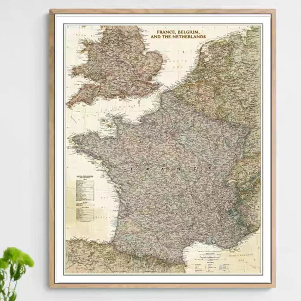 Vintage France Map Posters Prints Library Wall Chart Gift - Cotton Canvas Painting Wall Art Decor For Bedroom Offices Classroom