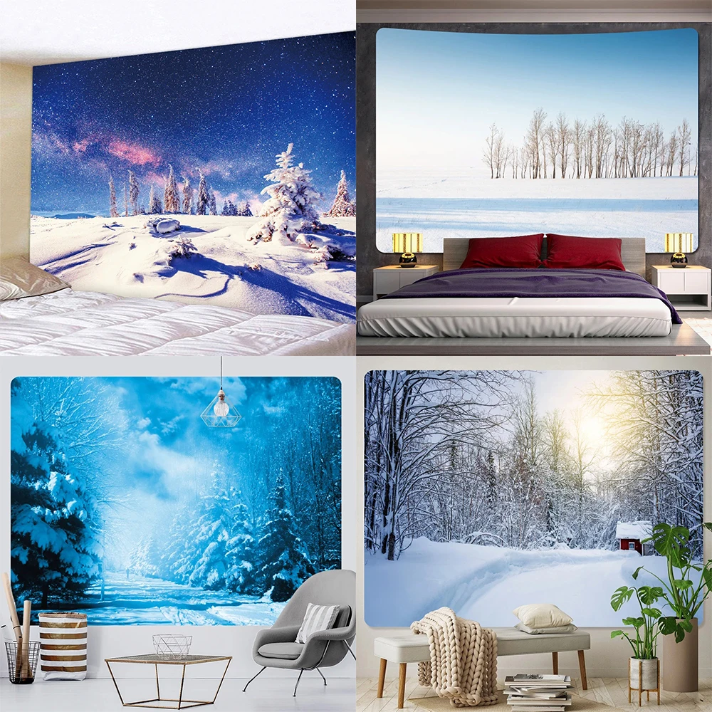 Forest snow scene home decoration tapestry bohemian style background cloth bedroom living room hanging cloth 230x180cm