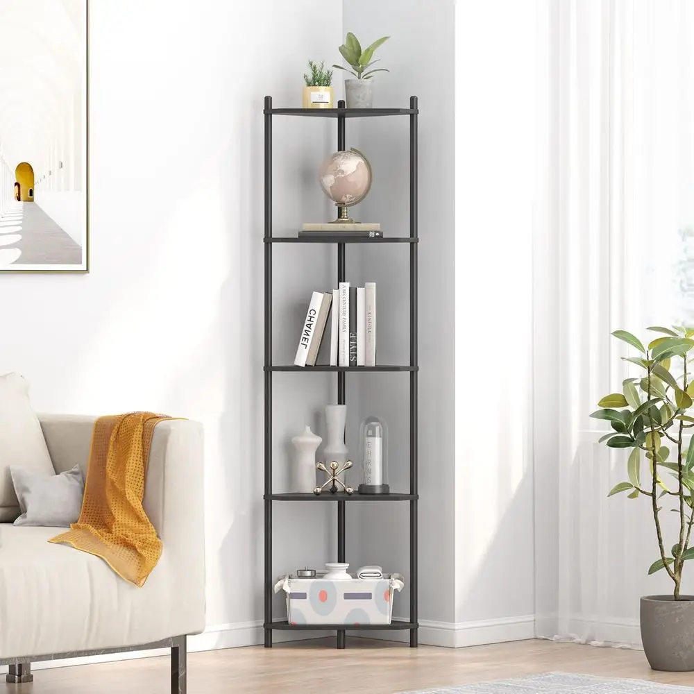 

5 Tier Black Bamboo Small Bookshelf or Kitchen Bedroom Plant Stand Living Room Decor Small Space