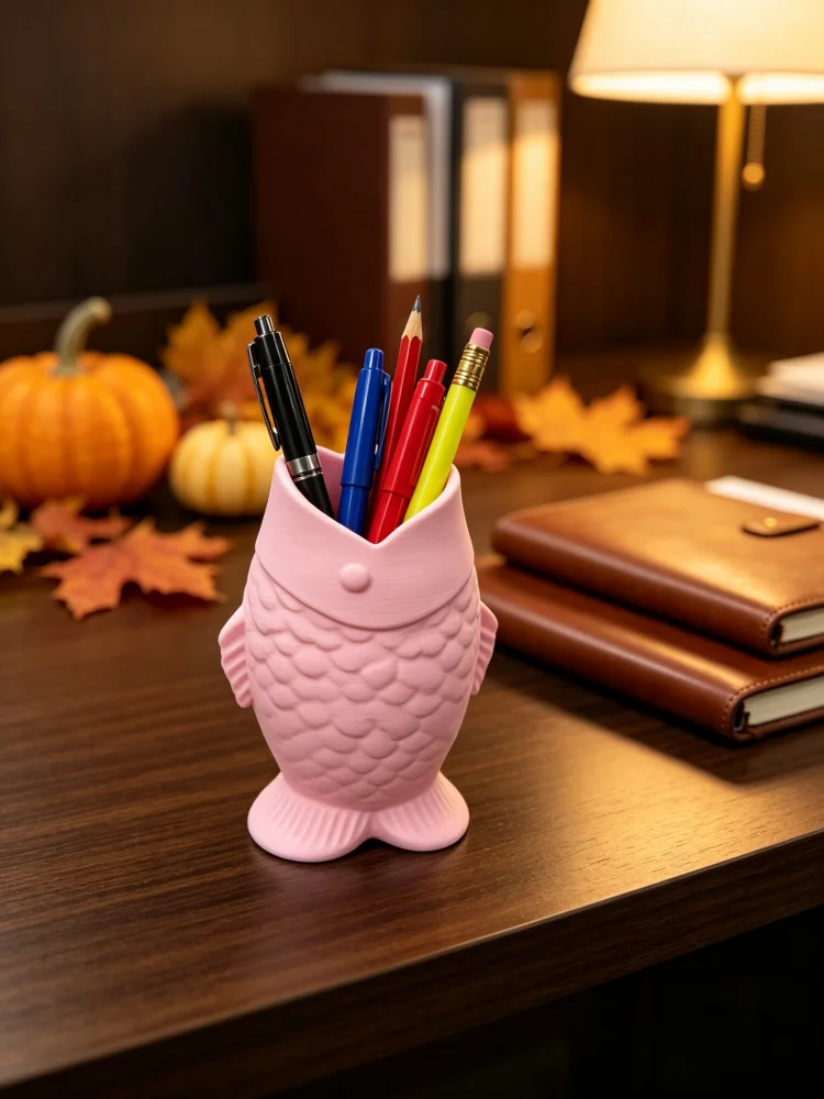 Creative Fish-Shaped Desktop Pen Holder, Study Room Decoration Ornament, Pink Cute Animal-Shaped Stationery Storage Box, 3D Printed Exquisite Pen Holder, Student Pencil Storage Container, Small Desktop Modification Items That Effectively Enhance the Appearance of the Desktop, Suitable for Home Study and Office Desk Storage, Organize Daily Stationery and Keep the Desktop Tidy, Create a Clean and Atmospheric Study and Work Space