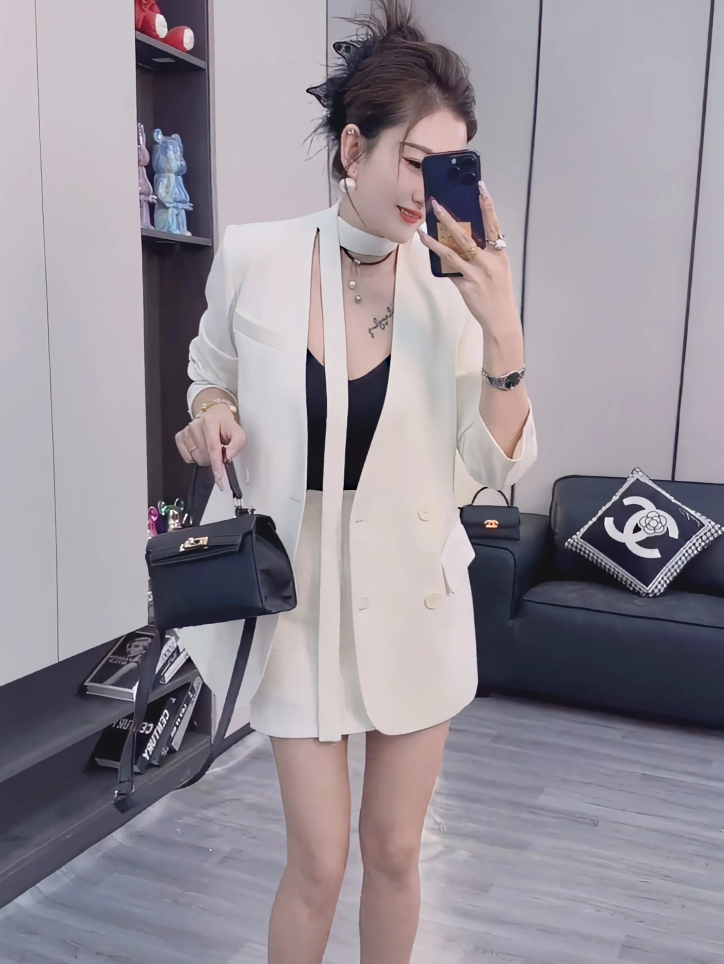 

Модный женский костюм-двойка с галстуком-бабочкой, весна 2026, комплект одежды для взрослых