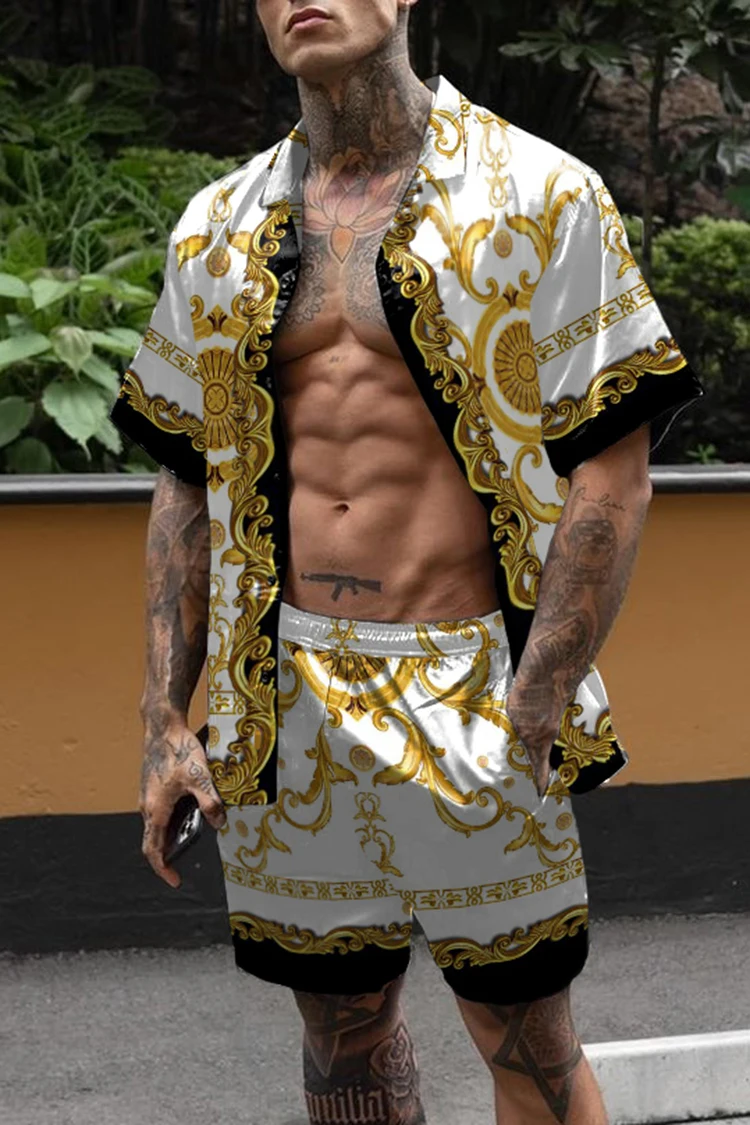 Hot Hawaii Set Herren Druckset Kurzarm Sommer lässig Blumen hemd Strand zweiteiligen Anzug neue Mode Herren Sets – Detail 3