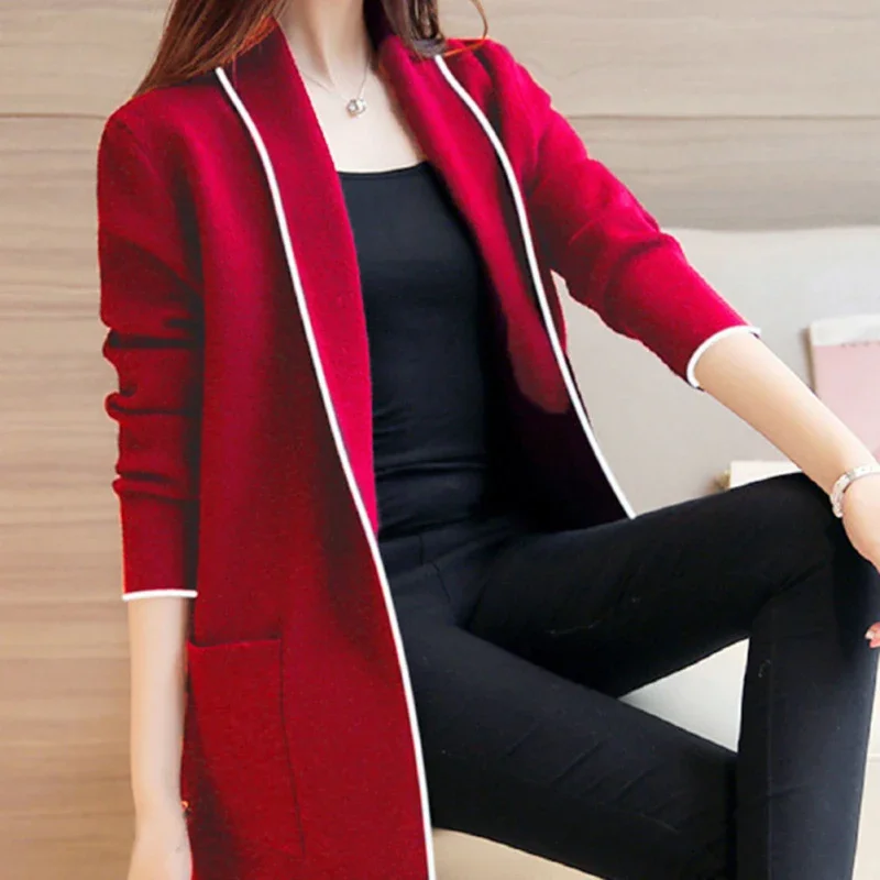 Women Plus Size Cardigan Solid Color Female Coat Long Sleeve Simple Style Women Fashion New Autumn Winter Cardigan Pocket