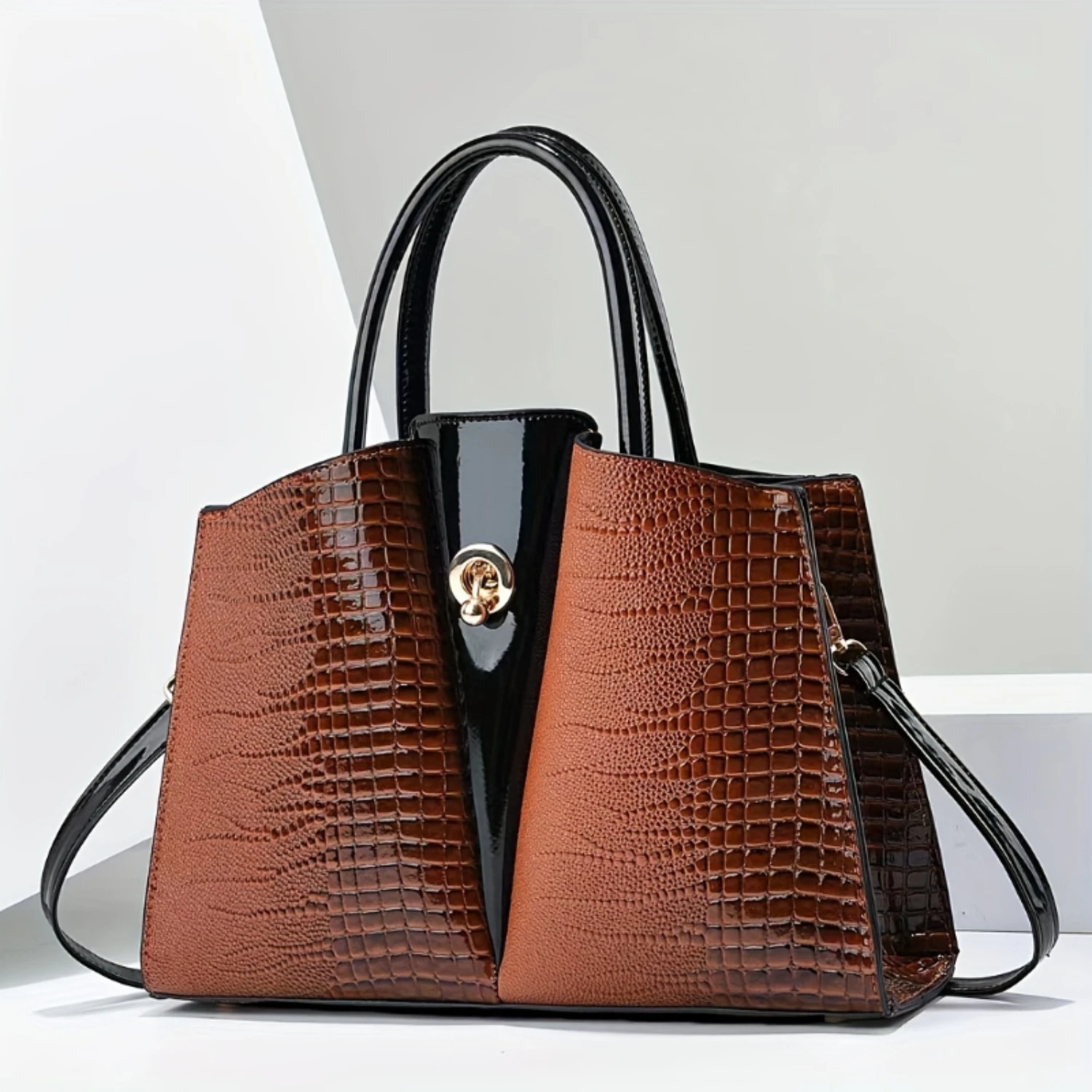 

Crocodile Pattern Tote Bag, Luxury PU Leather Handbag