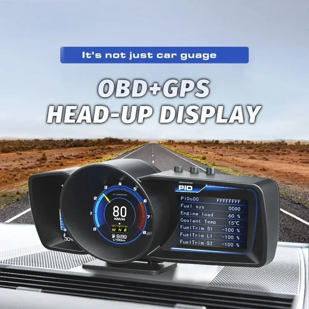 A600 Dual Screen Car HUD Multi-Function Dashboard Head Up Display OBD+GPS Smart Speedometer Auto Gauge Alarm System