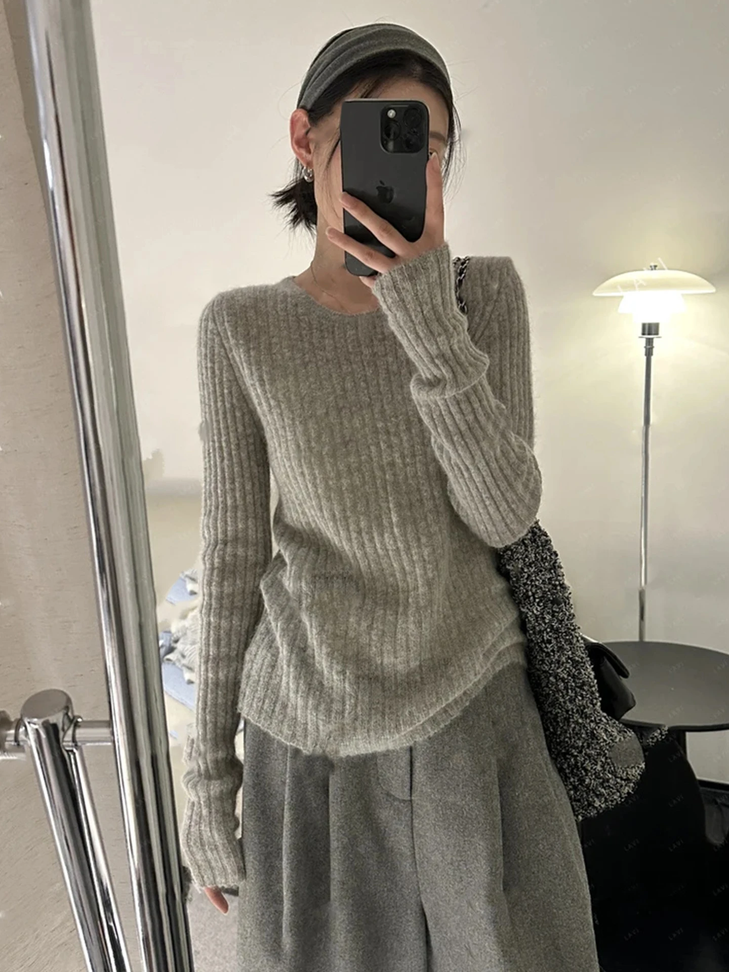 

round Ne Long Sve Camere Knitwear Color Base Layer irt Unique Faionable Slimming Versatile Autumn ential