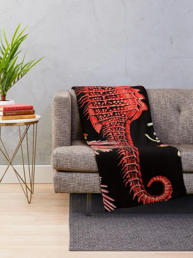 RED SEAHORSE AND SEASTARS IN BLACK Sea Life Throw Blanket For Baby Decorative Sofa Flannels sofa bed Blankets